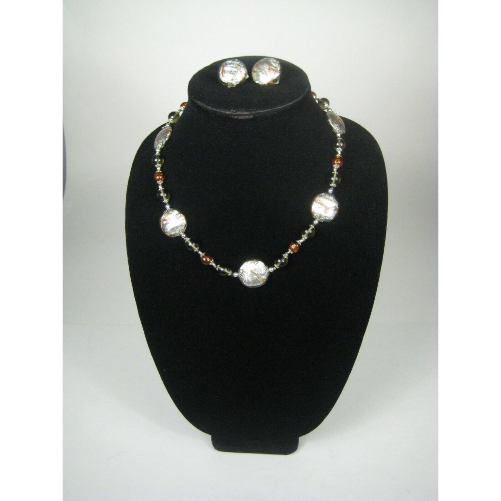 Perini Set 3 Necklace Pair Clip Earring Strand Venetian Murano Glass Millefiore